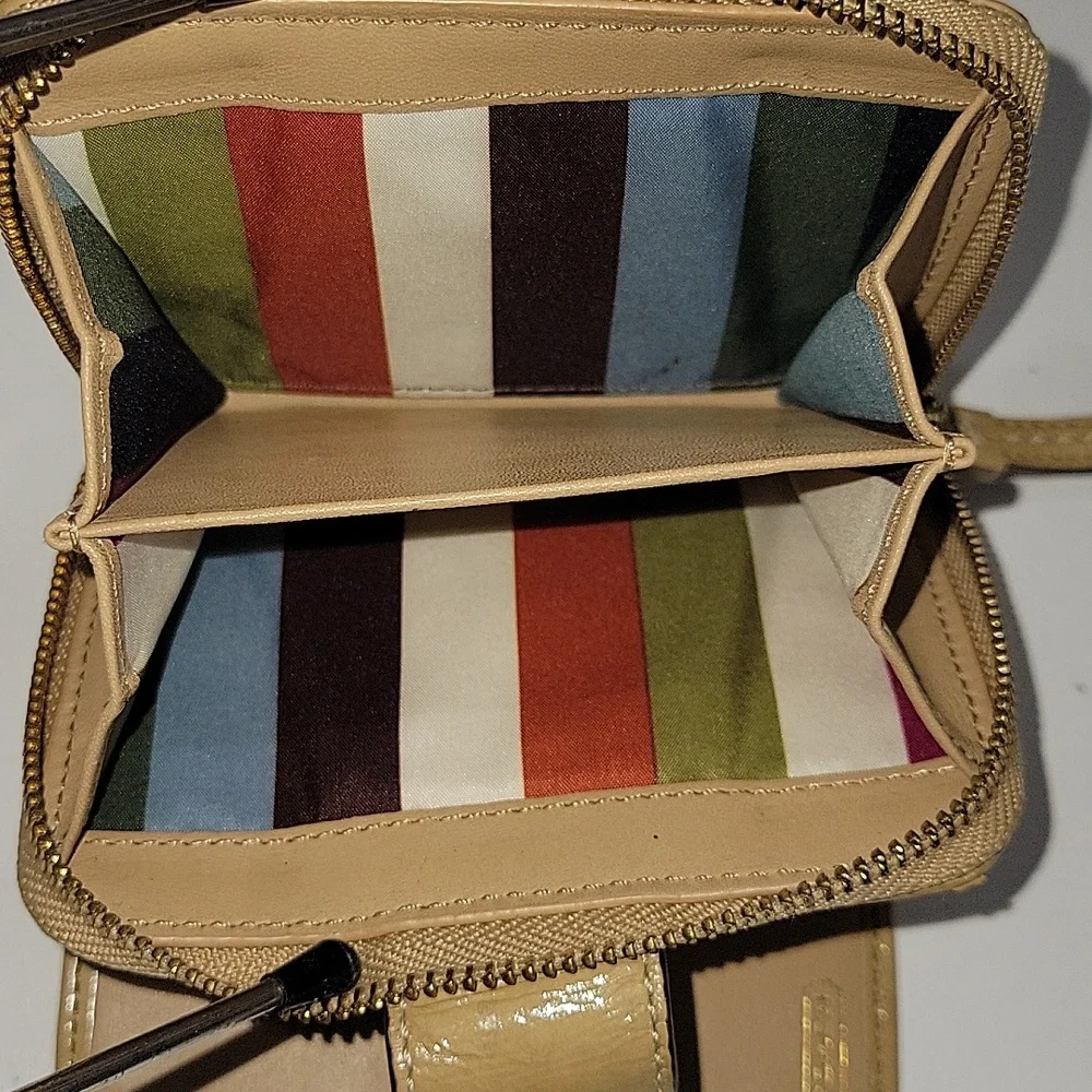 Coach Beige Signature Canvas Wallet with Tan Leather Trim